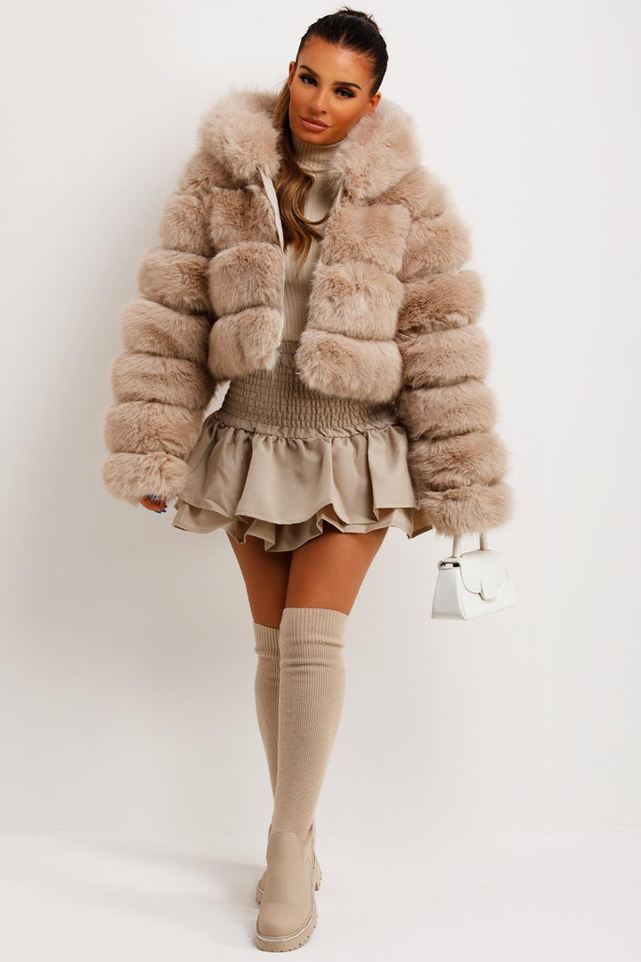 Karla | Women’s plush faux fur hooded cropped jacket