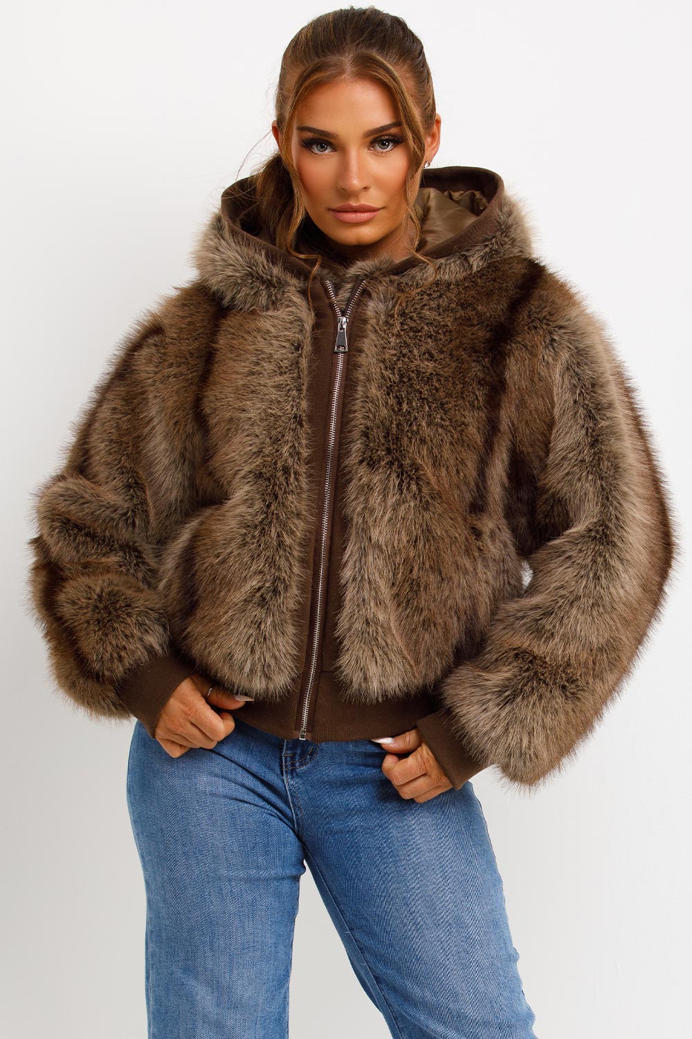 Zariah | Women’s faux fur bomber jacket with hood