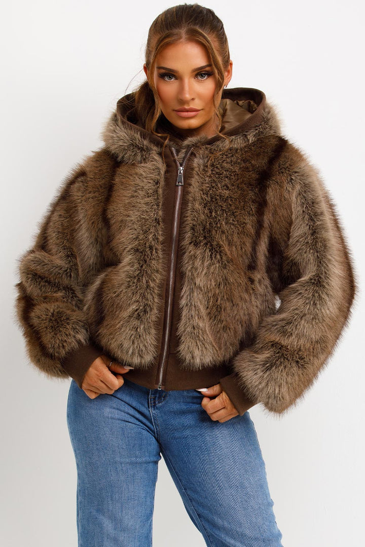Zariah | Women’s faux fur bomber jacket with hood