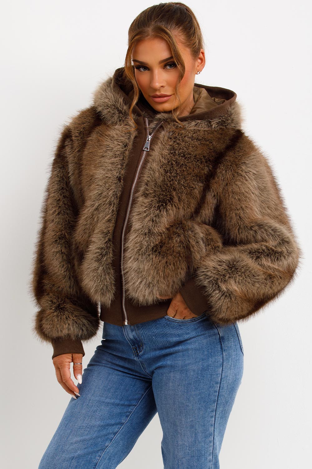 Zariah | Women’s faux fur bomber jacket with hood