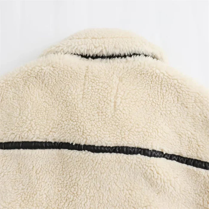 Adhara | Women’s vegan sherpa jacket with leather accents