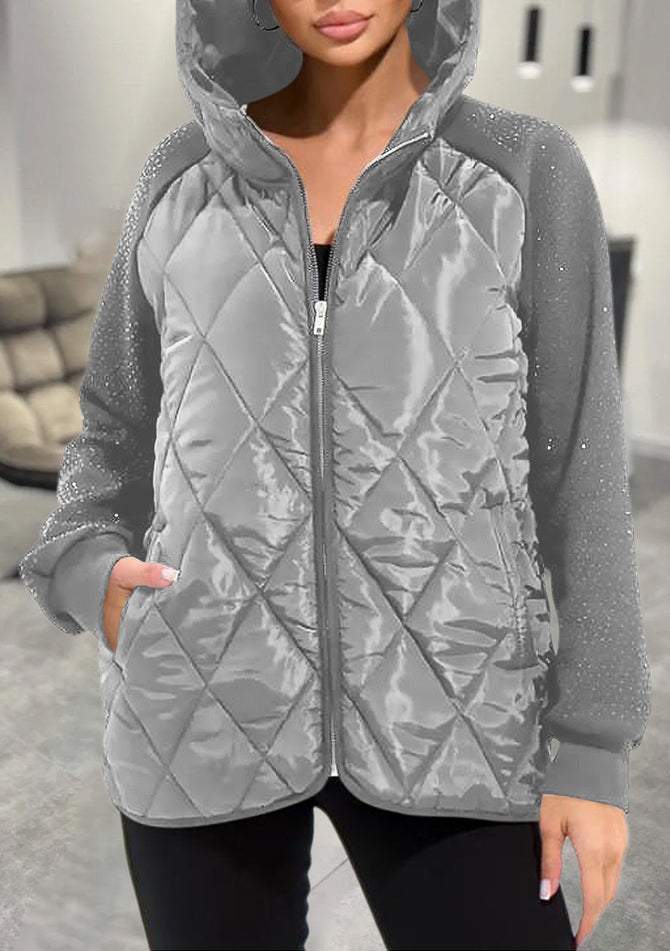 Kali | Women’s quilted hooded jacket with sparkling sleeves