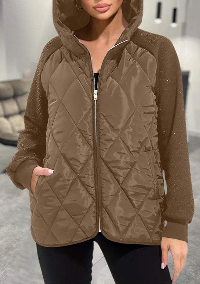 Kali | Women’s quilted hooded jacket with sparkling sleeves