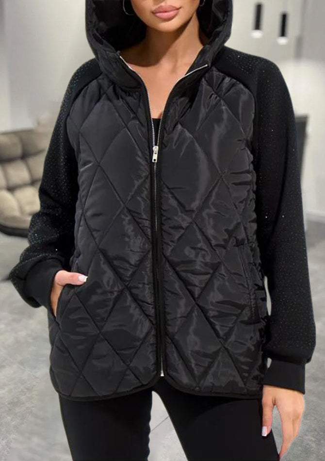 Kali | Women’s quilted hooded jacket with sparkling sleeves