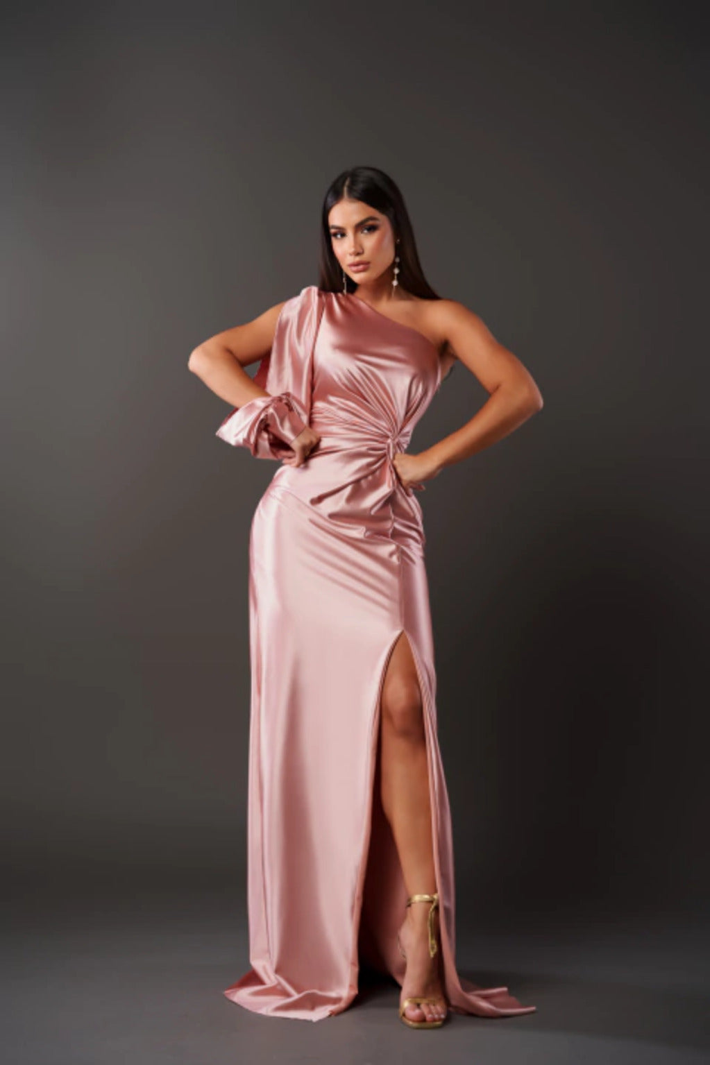 Amy | Women’s one-shoulder drape maxi dress with slit detail