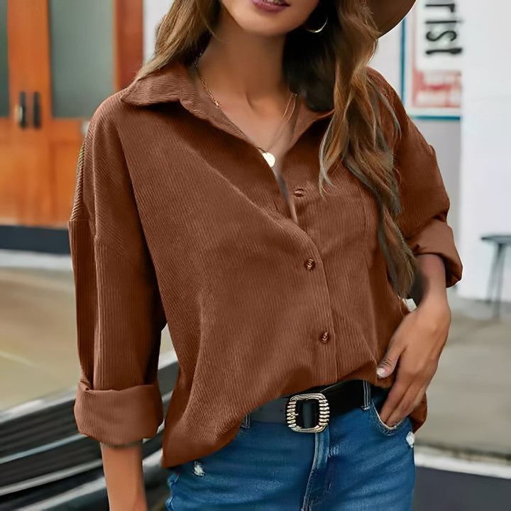 Alma | Women’s corduroy polo blouse with button-down front