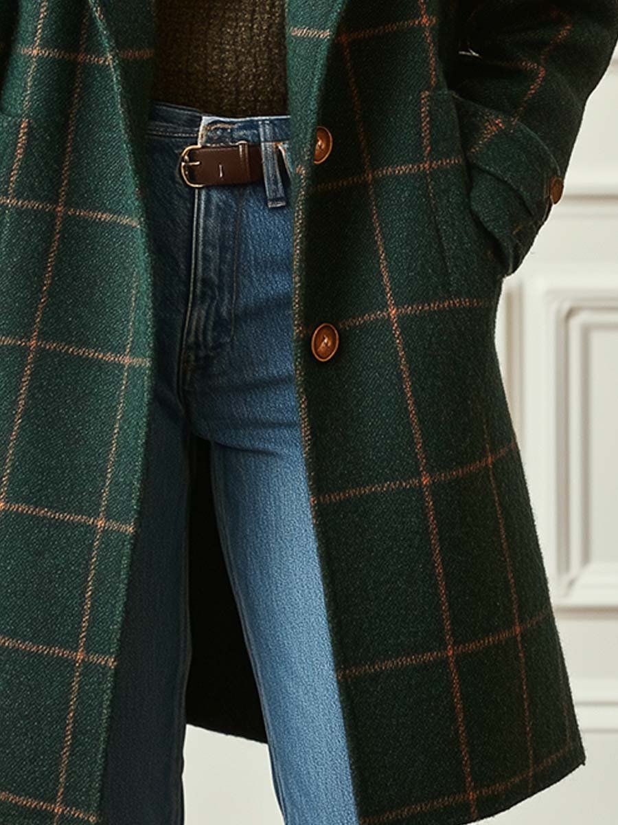 Patricia | Women’s plaid tweed coat with lapel collar and tailored silhouette