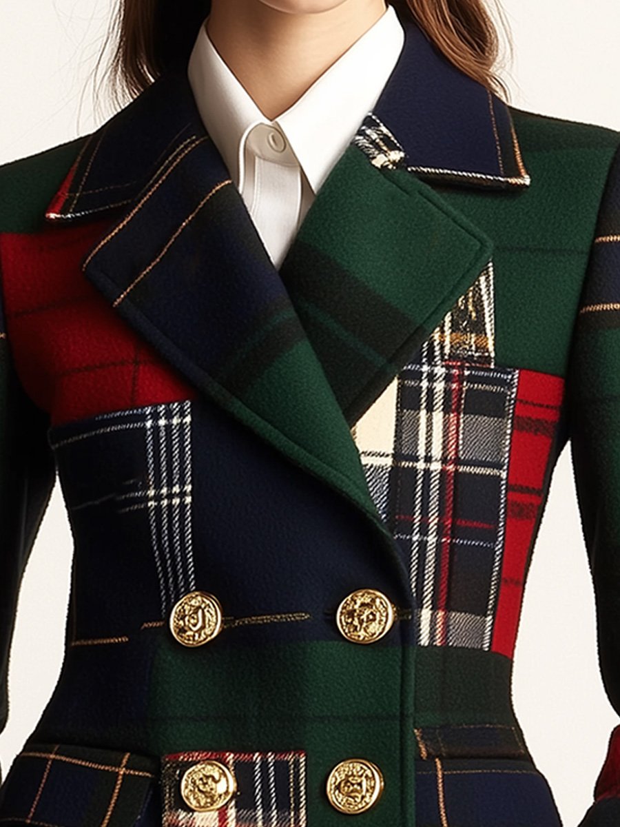 Reign | Women’s plaid wool jacket with stand collar and single-breasted design