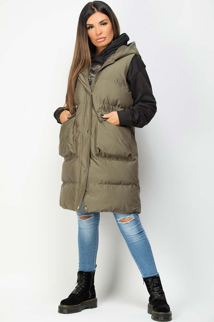 Alejandra | Women’s hooded longline puffer vest with drawstring waist