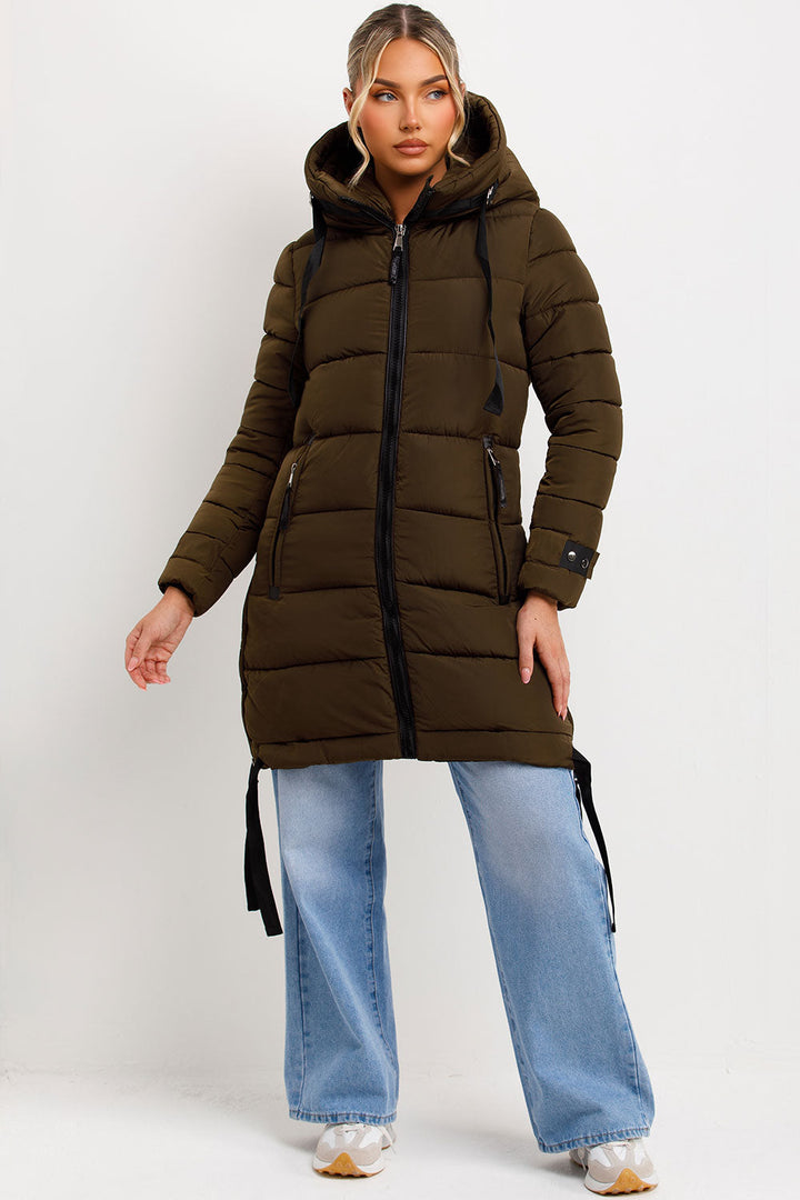 Ivey | Women’s longline puffer coat with hood and side straps