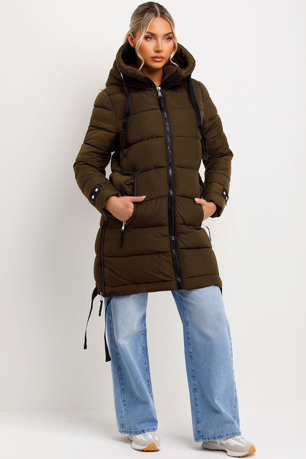 Ivey | Women’s longline puffer coat with hood and side straps