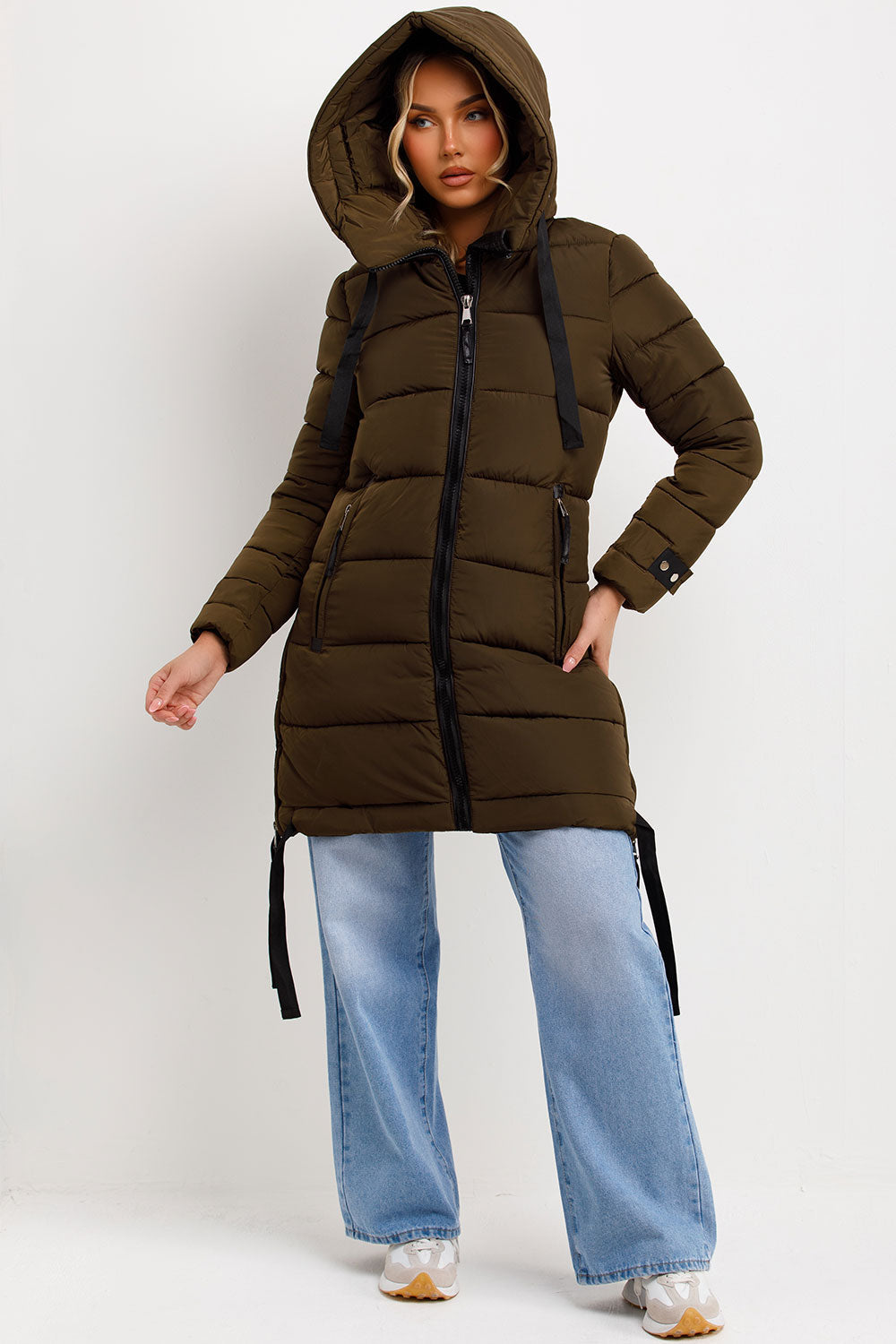 Ivey | Women’s longline puffer coat with hood and side straps