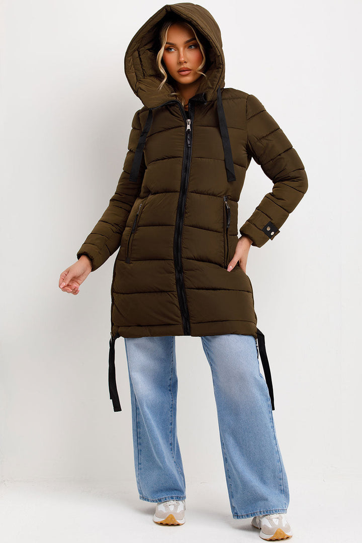 Ivey | Women’s longline puffer coat with hood and side straps