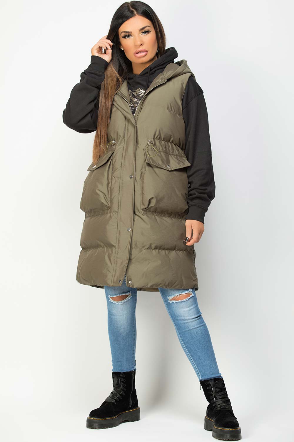 Alejandra | Women’s hooded longline puffer vest with drawstring waist
