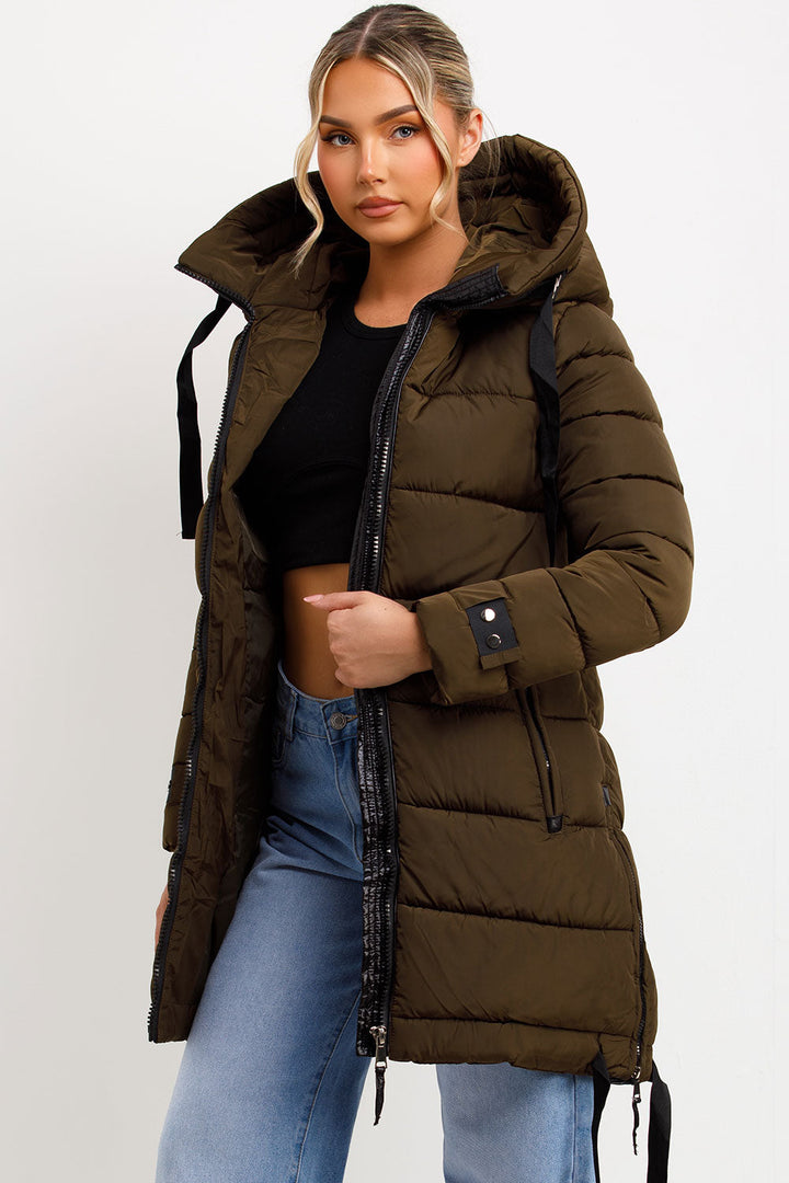 Ivey | Women’s longline puffer coat with hood and side straps