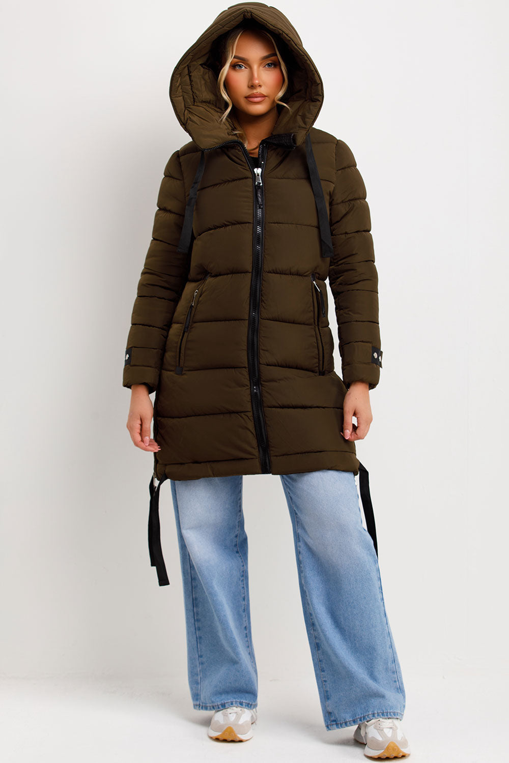 Ivey | Women’s longline puffer coat with hood and side straps