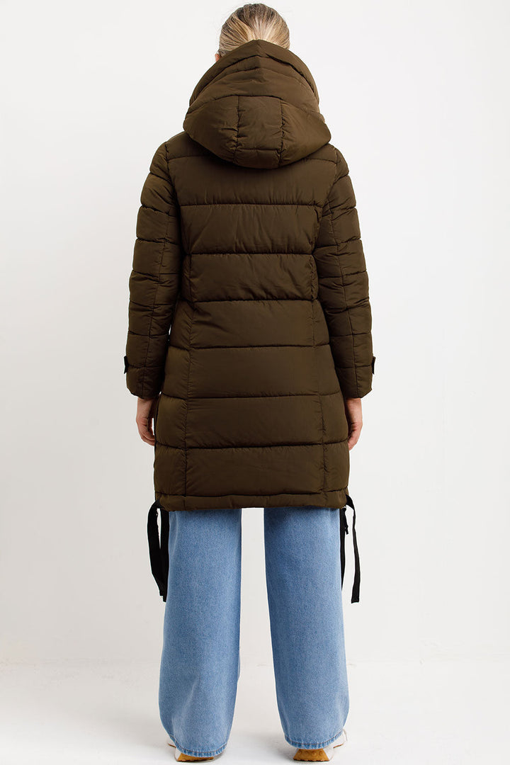 Ivey | Women’s longline puffer coat with hood and side straps