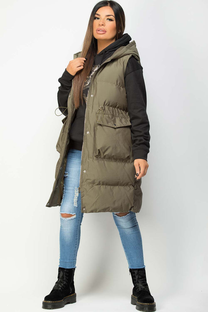 Alejandra | Women’s hooded longline puffer vest with drawstring waist