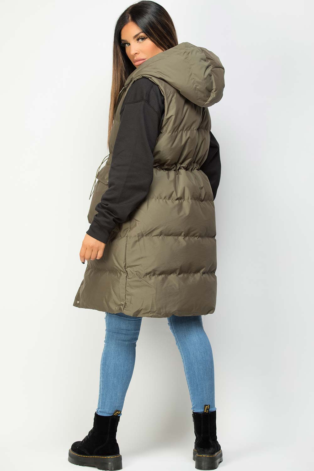 Alejandra | Women’s hooded longline puffer vest with drawstring waist