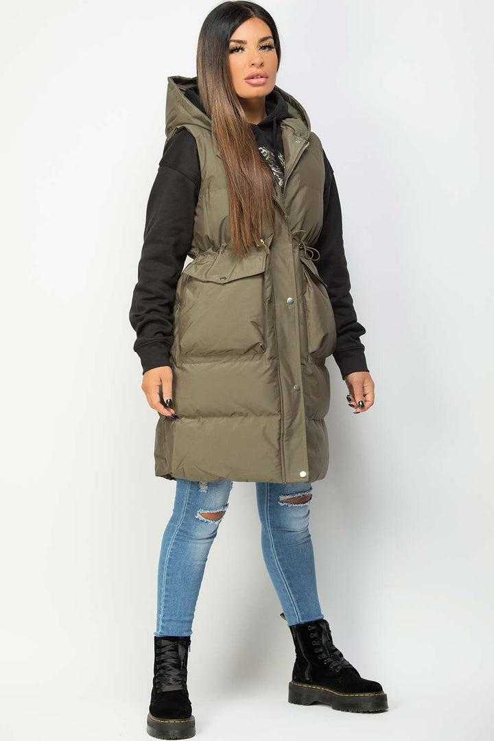Alejandra | Women’s hooded longline puffer vest with drawstring waist
