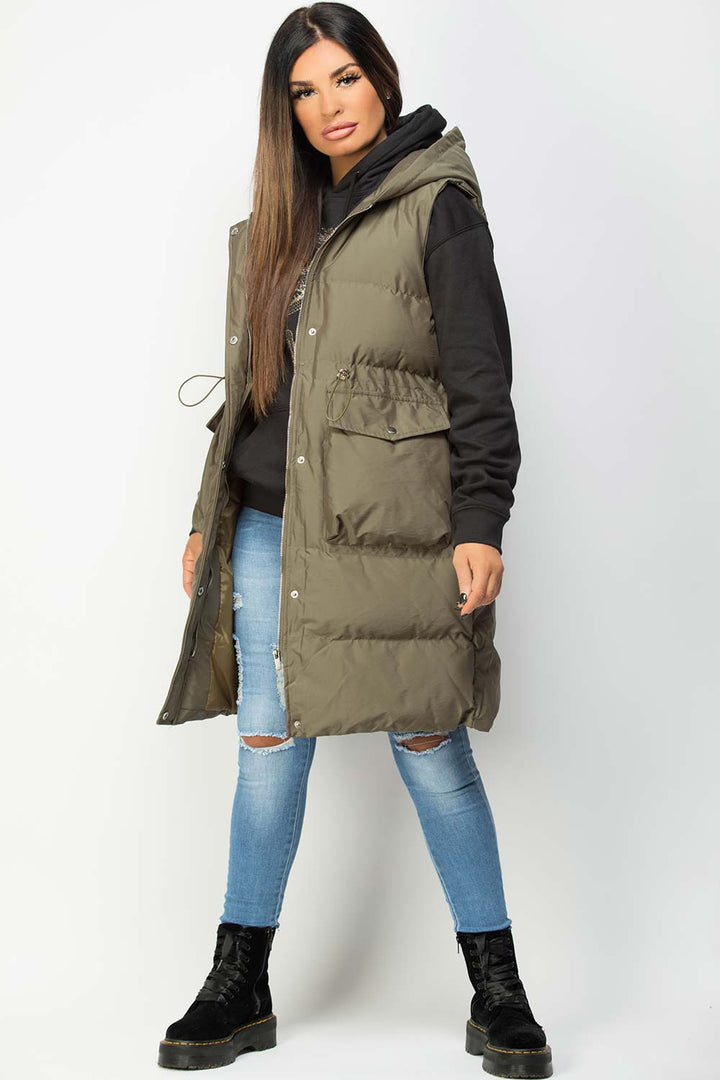 Alejandra | Women’s hooded longline puffer vest with drawstring waist