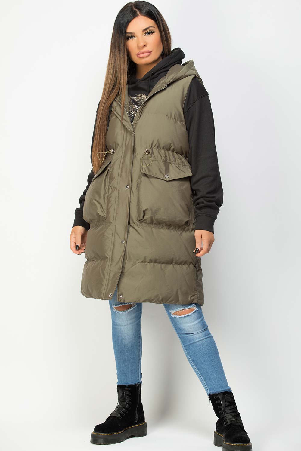 Alejandra | Women’s hooded longline puffer vest with drawstring waist