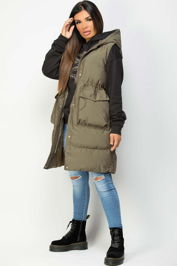 Alejandra | Women’s hooded longline puffer vest with drawstring waist