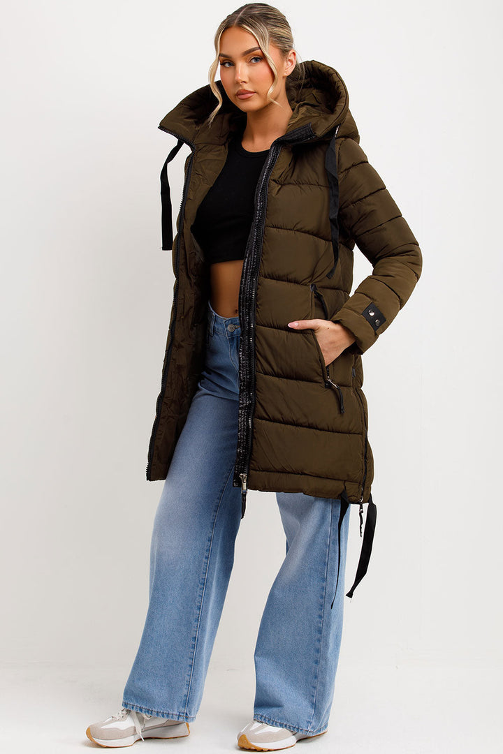 Ivey | Women’s longline puffer coat with hood and side straps