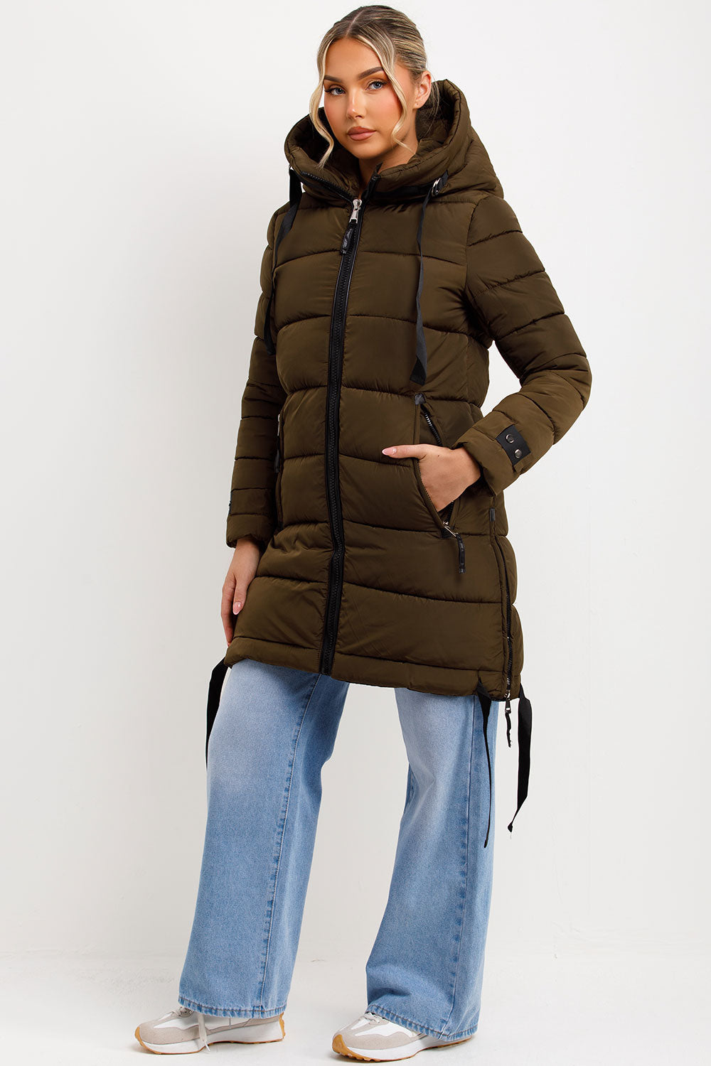 Ivey | Women’s longline puffer coat with hood and side straps