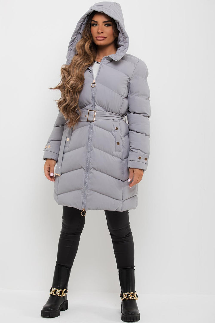 Esperanza | Women’s long puffer coat with belt and hood