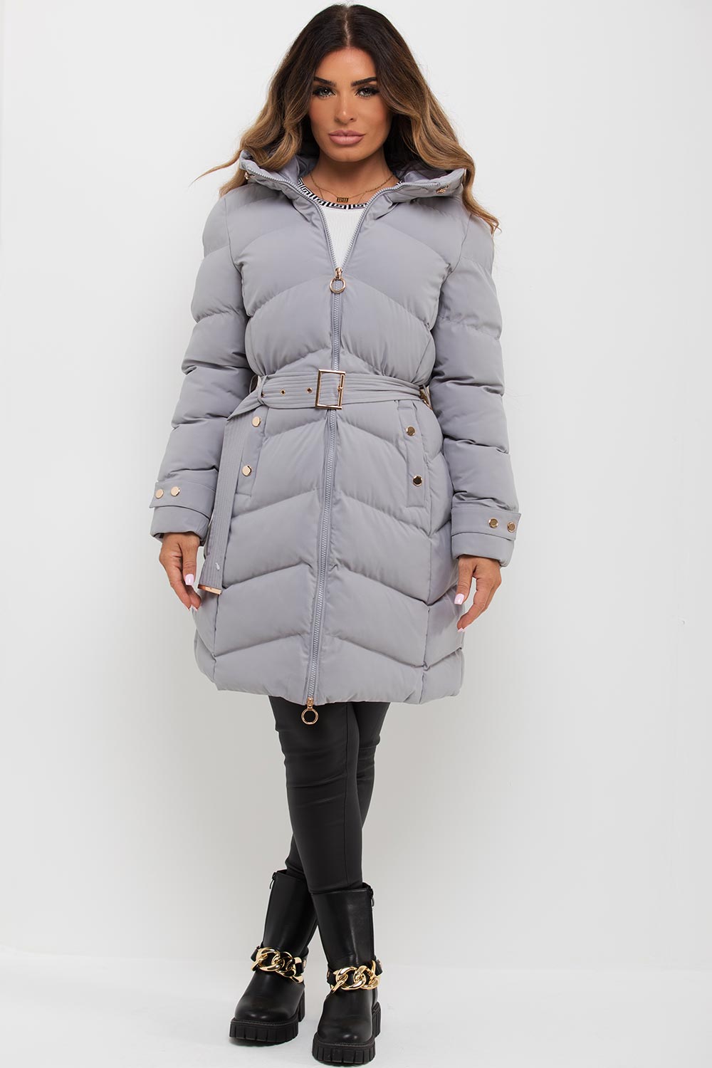 Esperanza | Women’s long puffer coat with belt and hood