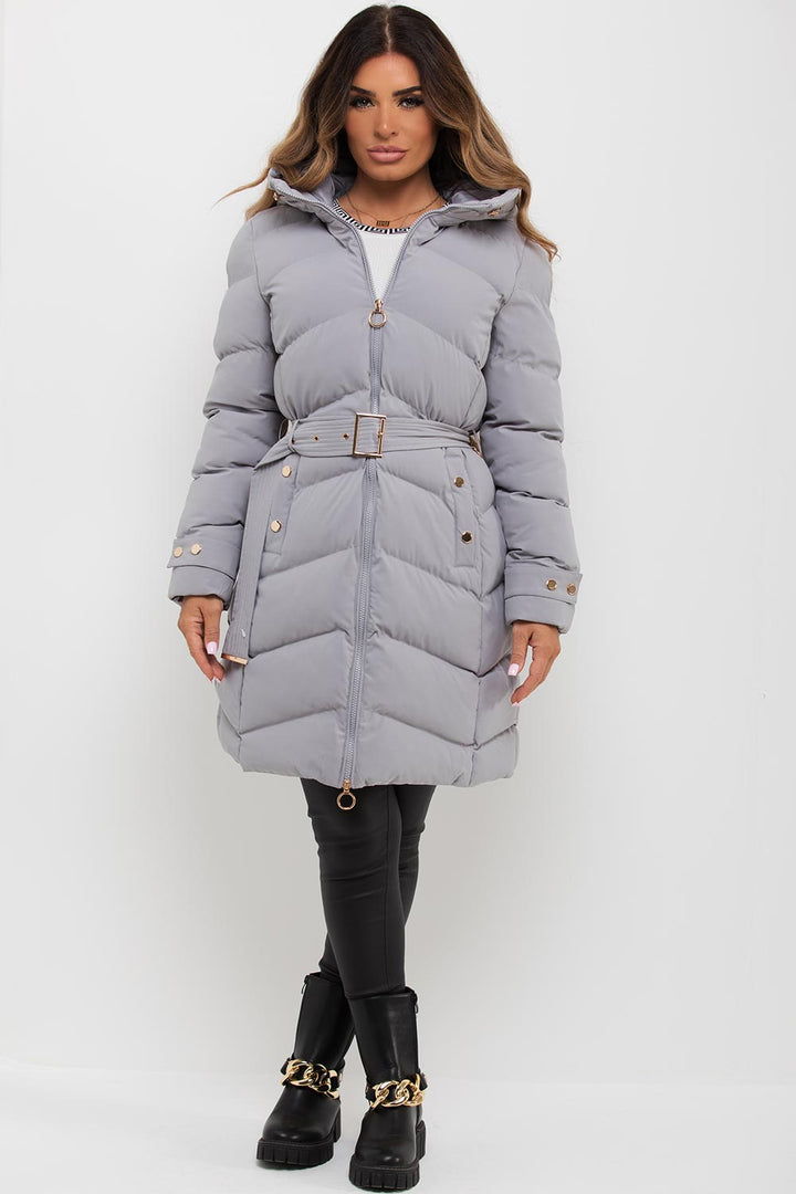 Esperanza | Women’s long puffer coat with belt and hood