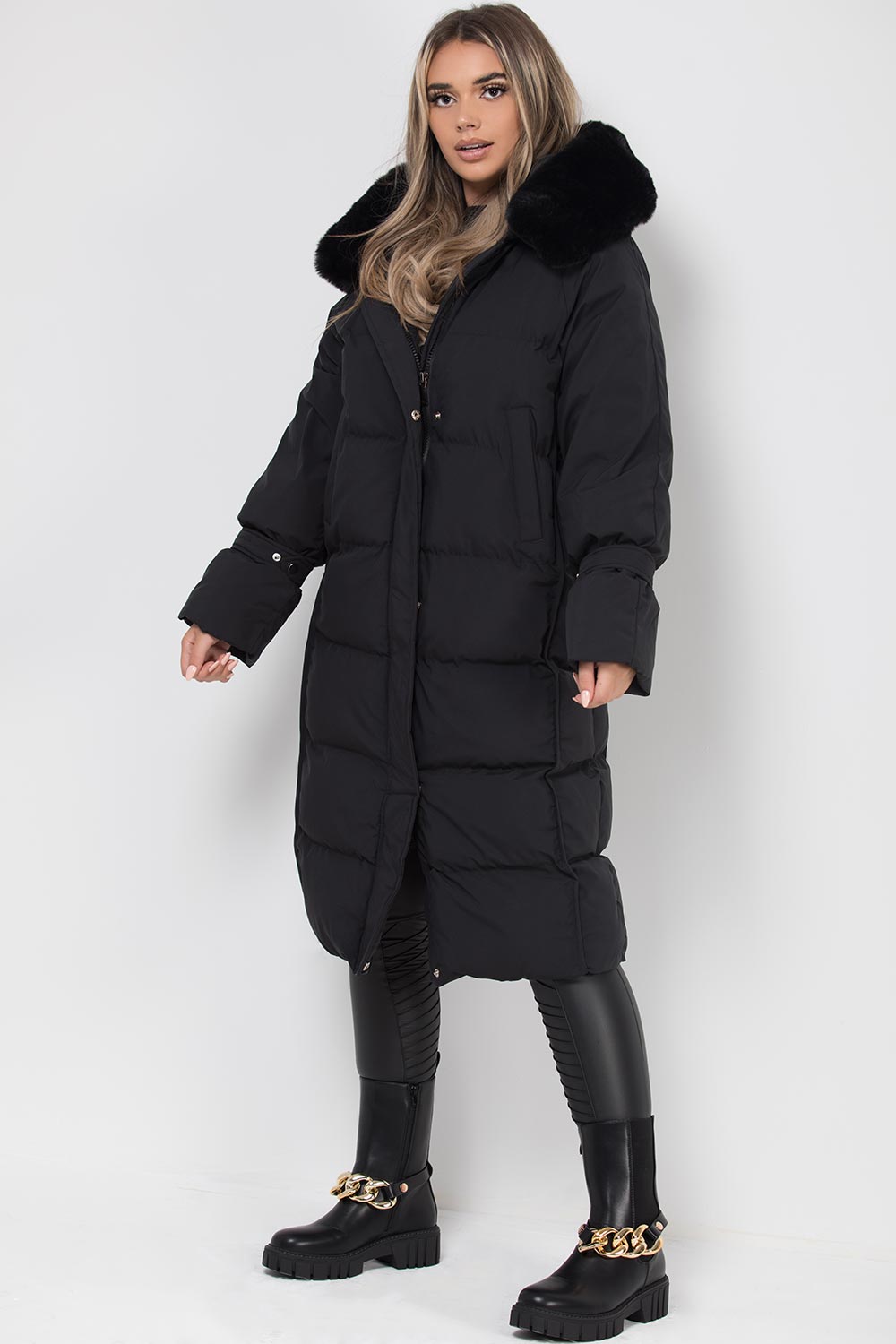 Flora | Women’s longline faux fur hood puffer coat