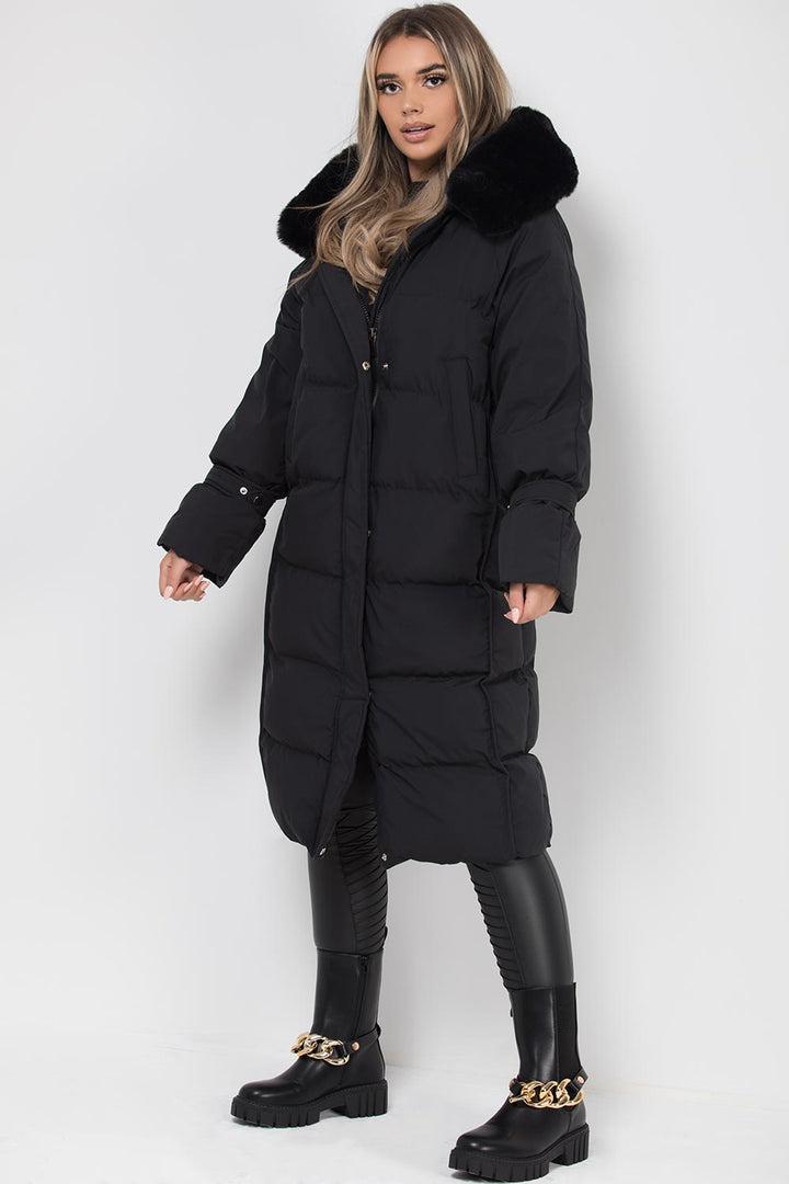 Flora | Women’s longline faux fur hood puffer coat