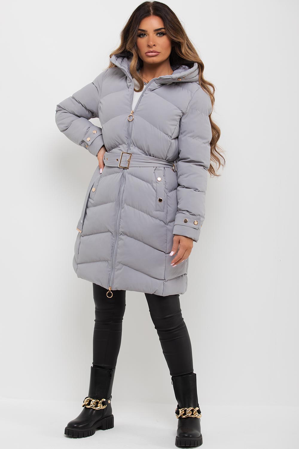 Esperanza | Women’s long puffer coat with belt and hood