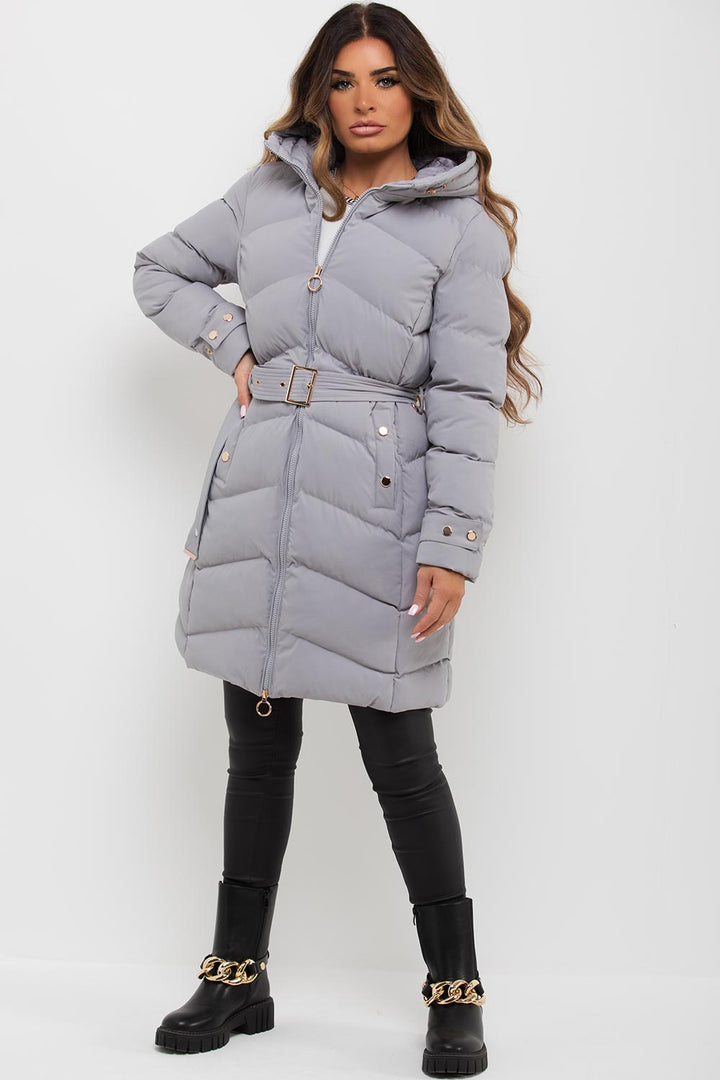 Esperanza | Women’s long puffer coat with belt and hood