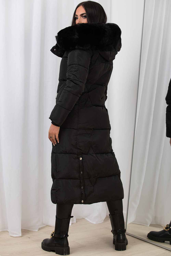 Maci | Women’s longline puffer coat with oversized faux fur hood