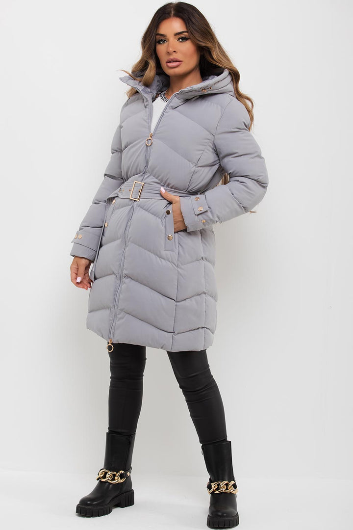 Esperanza | Women’s long puffer coat with belt and hood