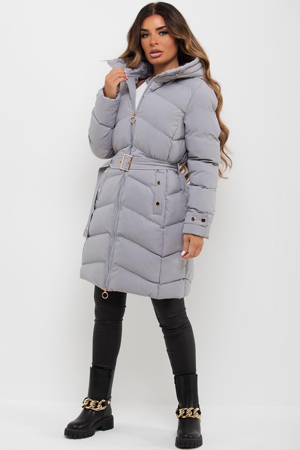 Esperanza | Women’s long puffer coat with belt and hood