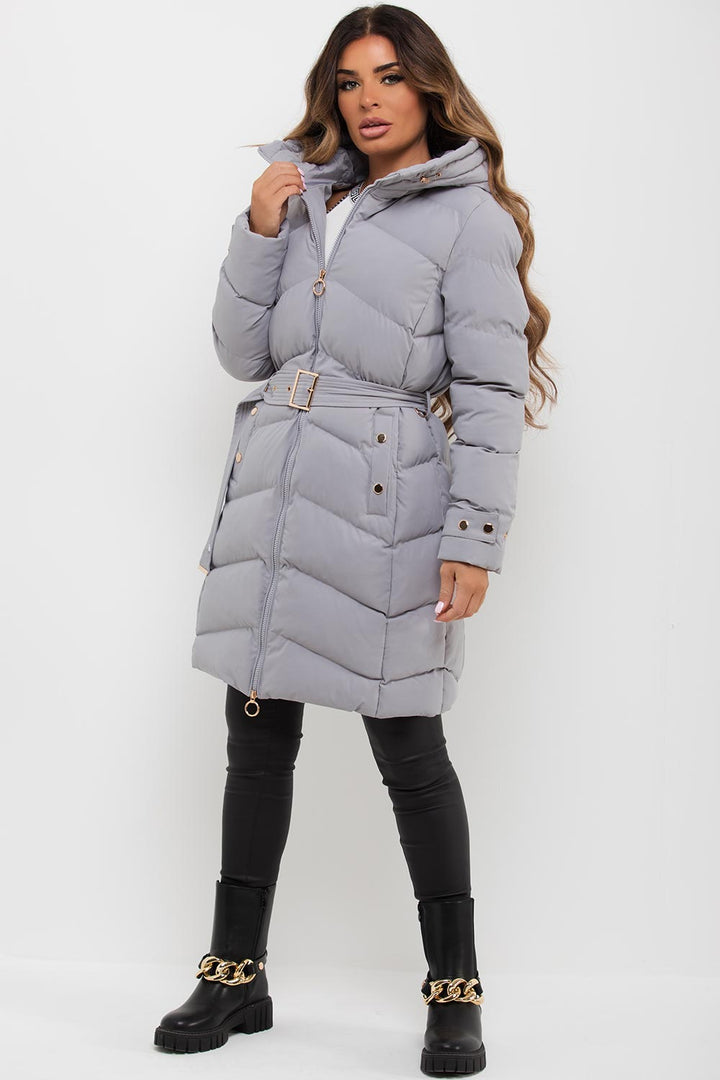 Esperanza | Women’s long puffer coat with belt and hood
