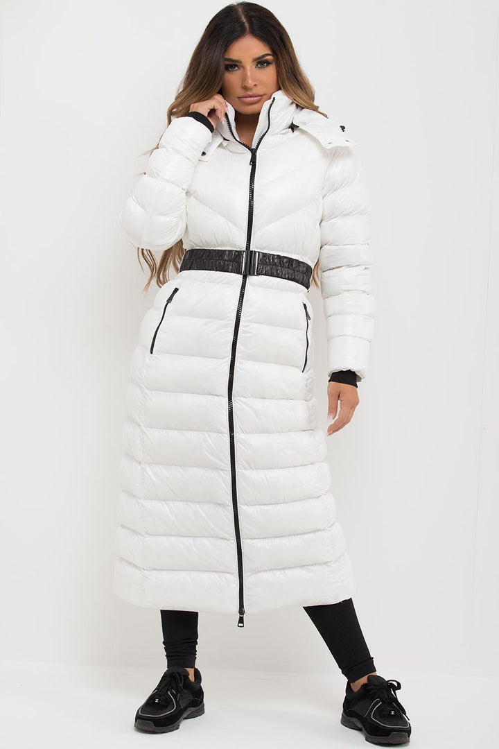 Lana | Women’s long belted puffer coat with hood