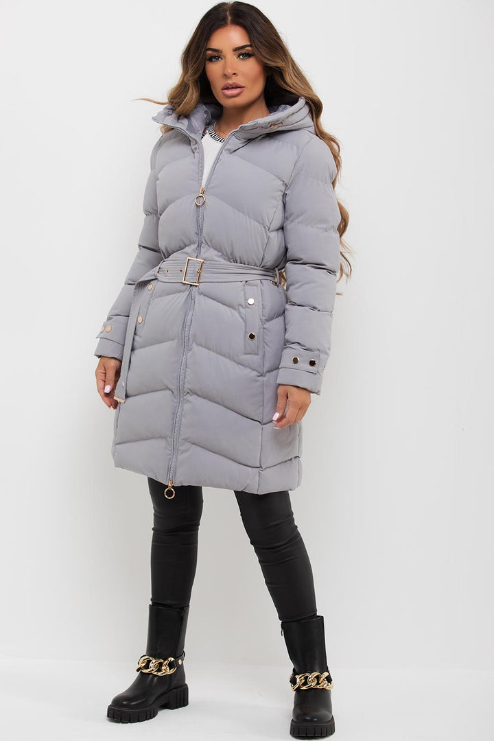 Esperanza | Women’s long puffer coat with belt and hood