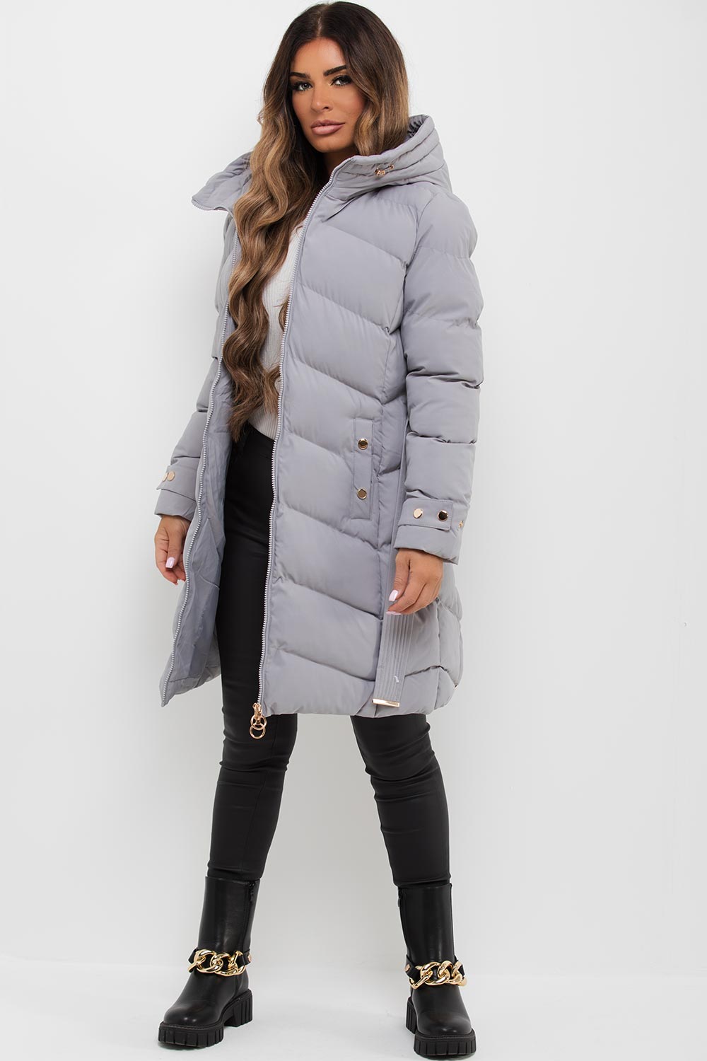 Esperanza | Women’s long puffer coat with belt and hood
