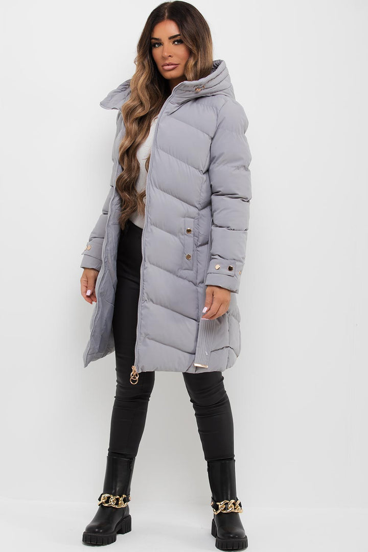 Esperanza | Women’s long puffer coat with belt and hood