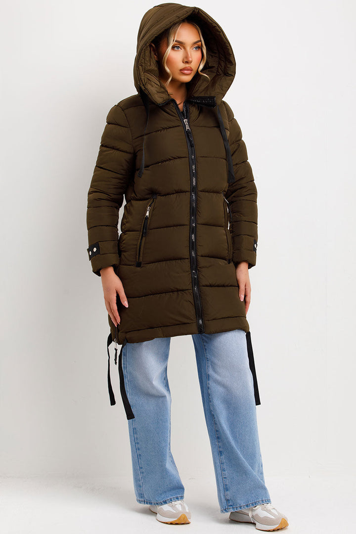 Ivey | Women’s longline puffer coat with hood and side straps