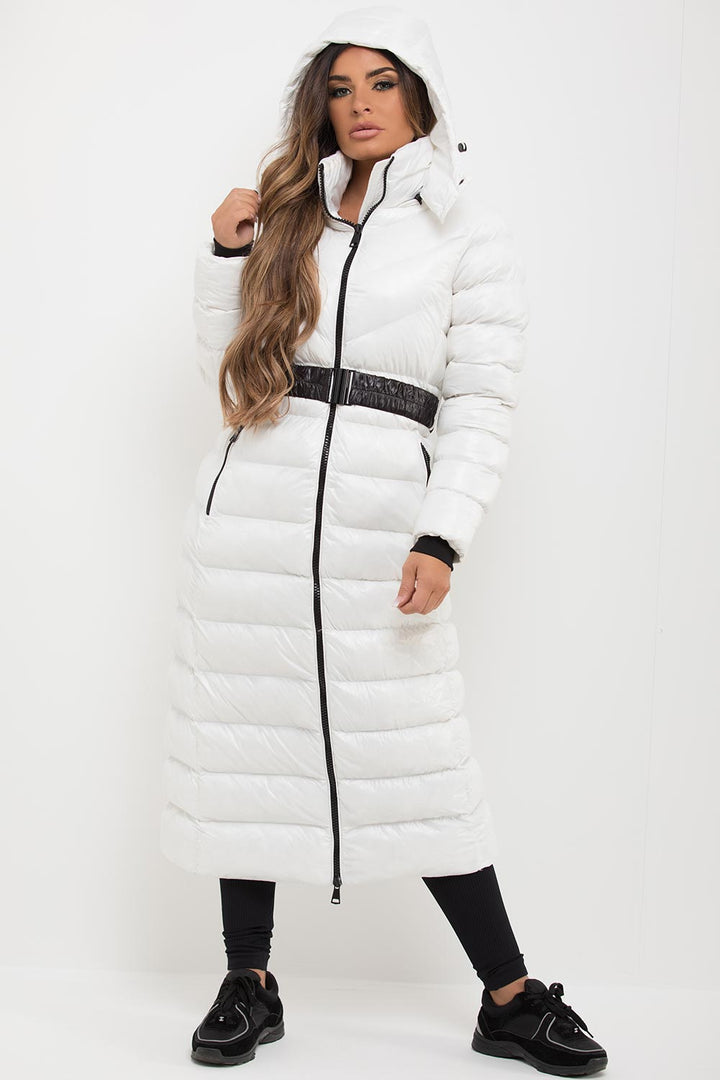 Lana | Women’s long belted puffer coat with hood