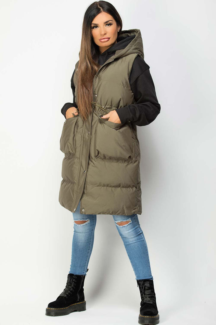 Alejandra | Women’s hooded longline puffer vest with drawstring waist
