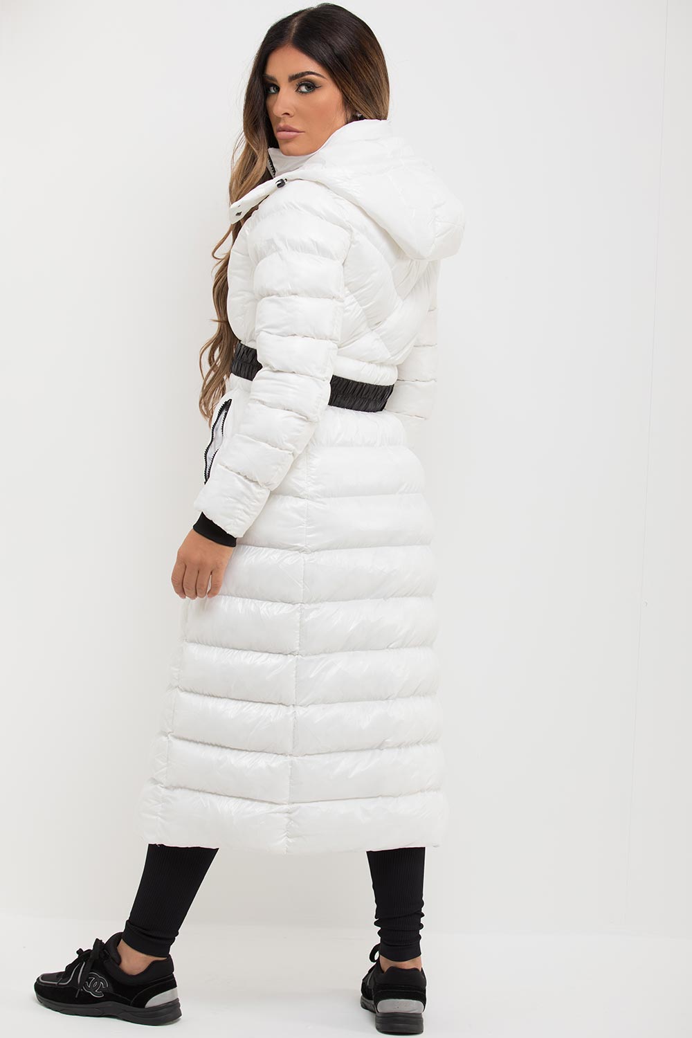 Lana | Women’s long belted puffer coat with hood