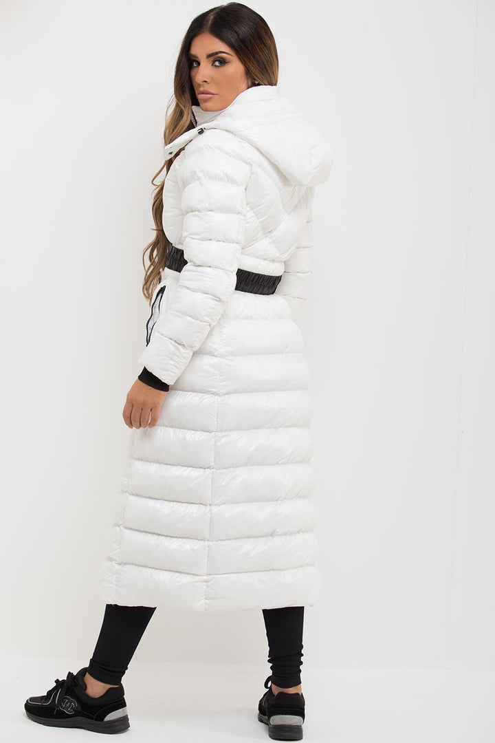 Lana | Women’s long belted puffer coat with hood