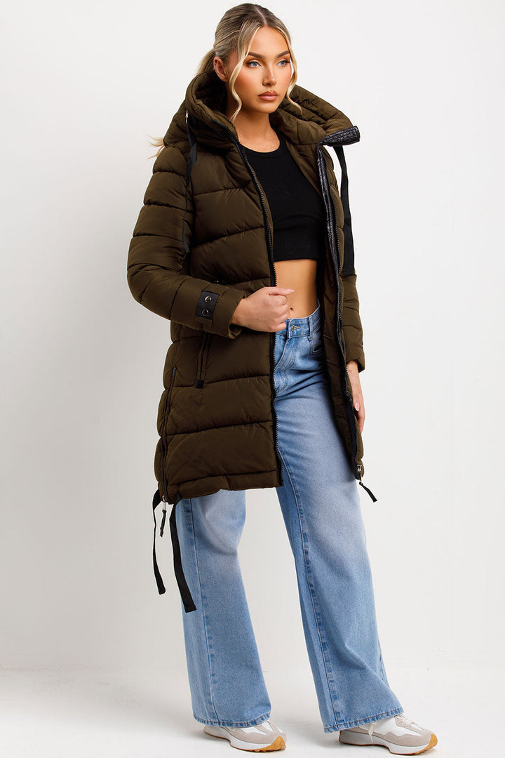 Ivey | Women’s longline puffer coat with hood and side straps